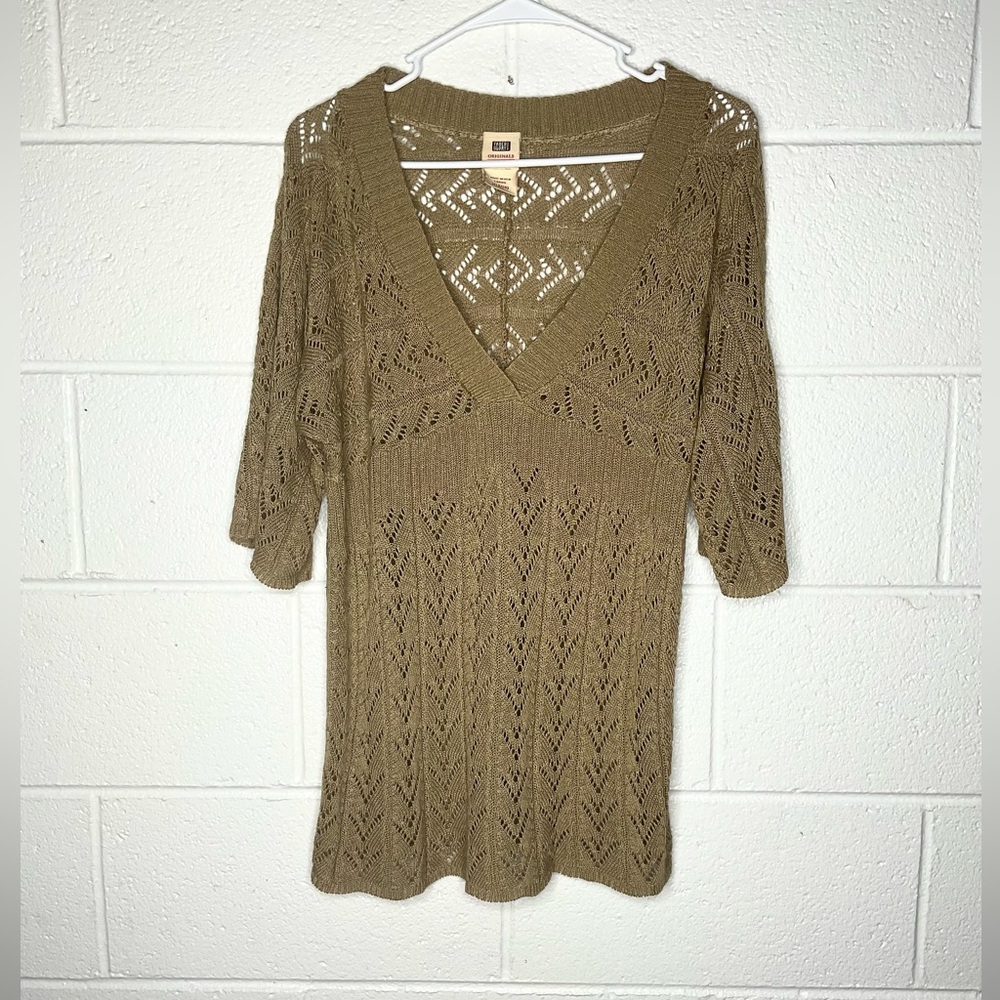 < Y2K Faded Glory Tan Crochet Knit Top >